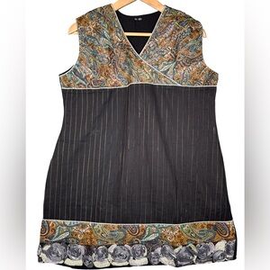 Black Paisley Mini Dress V-Neck Sleeveless Large
